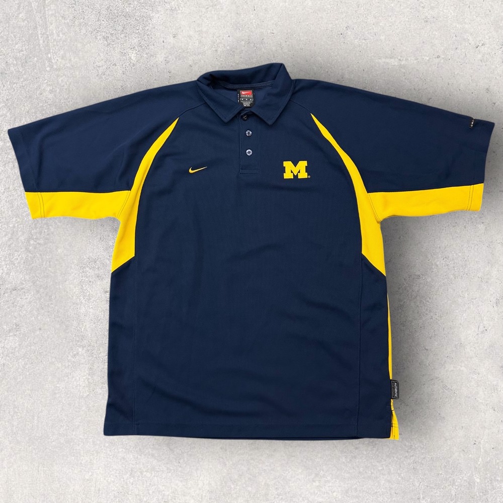 Nike Michigan Wolverines Mens M Navy Blue Yellow Dri-FIT Polo Shirt FA04 BLM